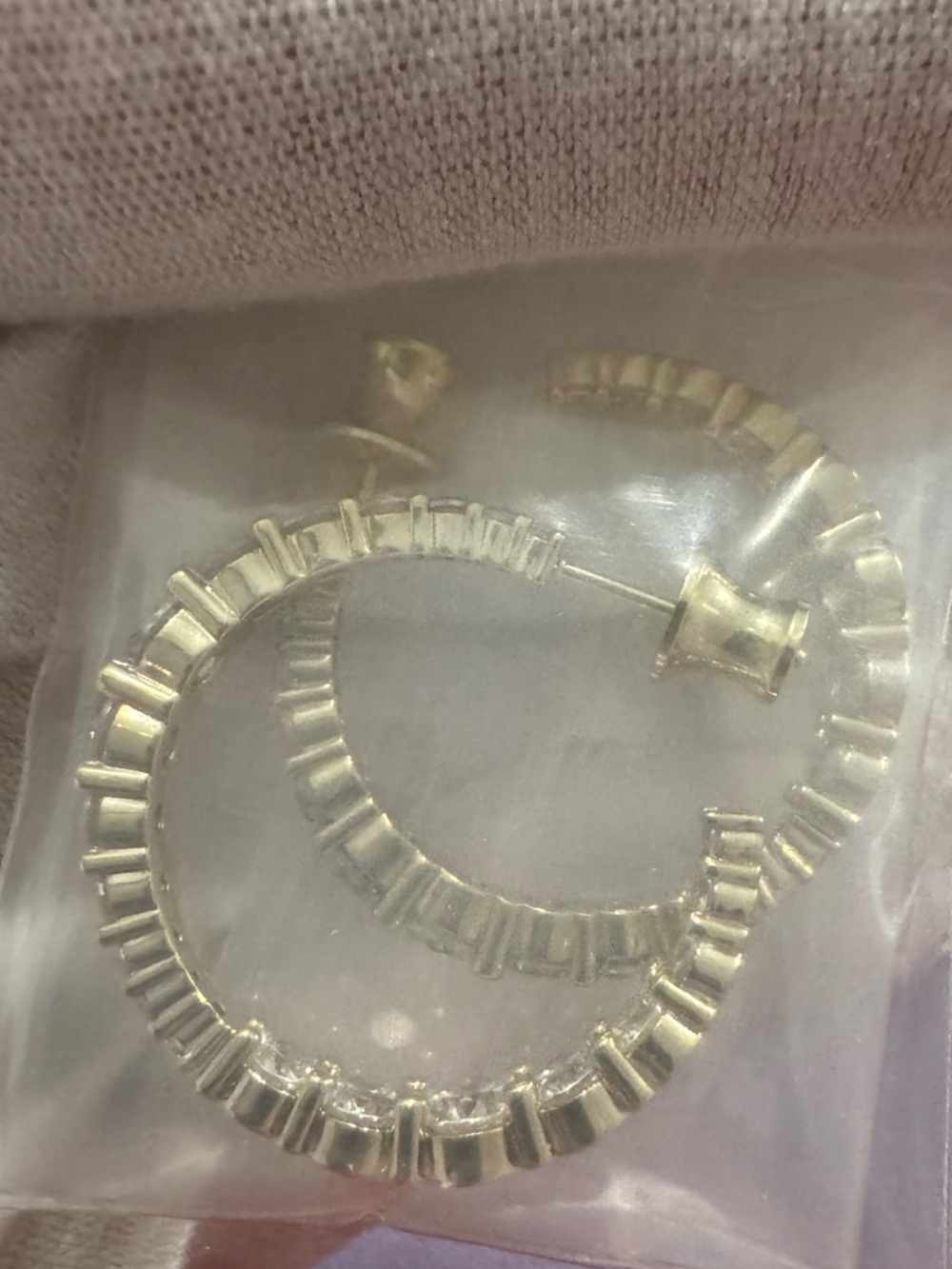 Gold Graduated Diamondette Hoop Earrings 1” - Picture 4 of 15